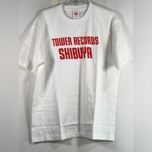 Tower Records Shibuya Crew S/S T-Shirt, Men's Size XL - White/Red